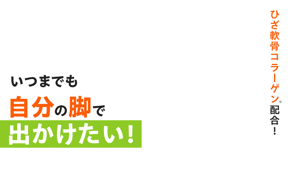 ひざ軟骨コラーゲン※配合！ いつまでも自分の脚で出かけたい！ ※非変性Ⅱ型コラーゲン（酵素分解水溶化コラーゲンペプチドとして）